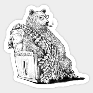 Lazy Bear Black and White Sticker